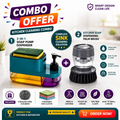 Kitchen Cleaning Combo – 3-in-1 Soap Dispenser + Soap Dispensing Palm Brush | Complete Sink Cleaning Kit