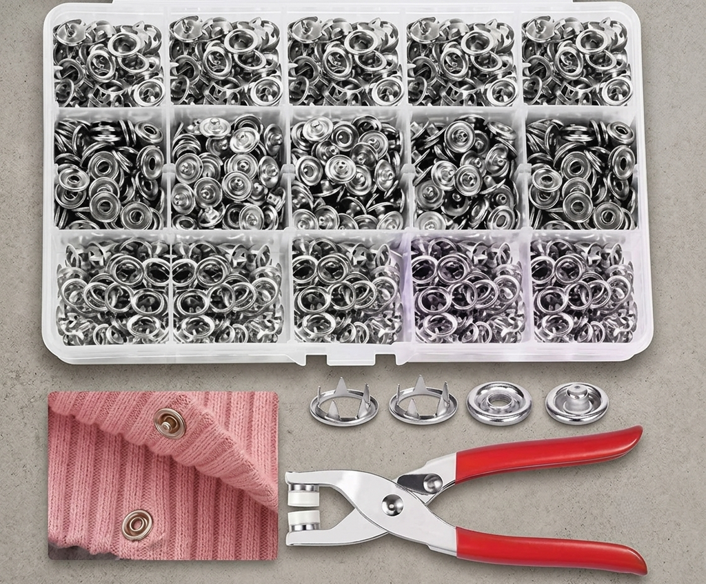 100-Set Snap Button Fastener Kit with Pliers | Stainless Steel Press Studs for Clothes, Leather, Bags & DIY Crafts