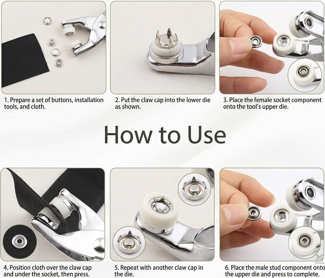 100-Set Snap Button Fastener Kit with Pliers | Stainless Steel Press Studs for Clothes, Leather, Bags & DIY Crafts
